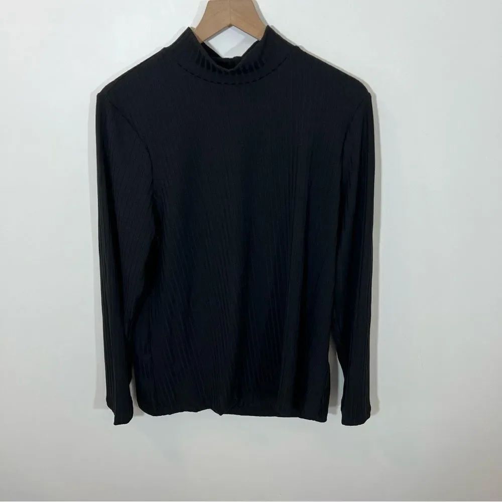 NWOT Denim & Co. Rib Mock Neck Long Sleeve Top | Size L